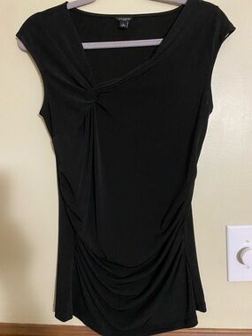 Ann Taylor Black Knot-Detail Cap Sleeve Draped Top